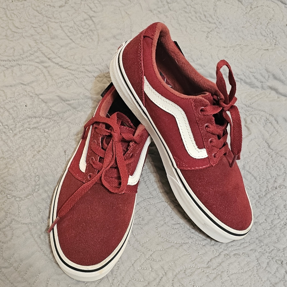 Youth Vans Red Sneakers with White Accents Size 3Y. Suede.